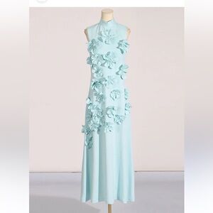 Lena Elegant Sleeveless Blue Floral Maxi Dress Never Worn Size Large